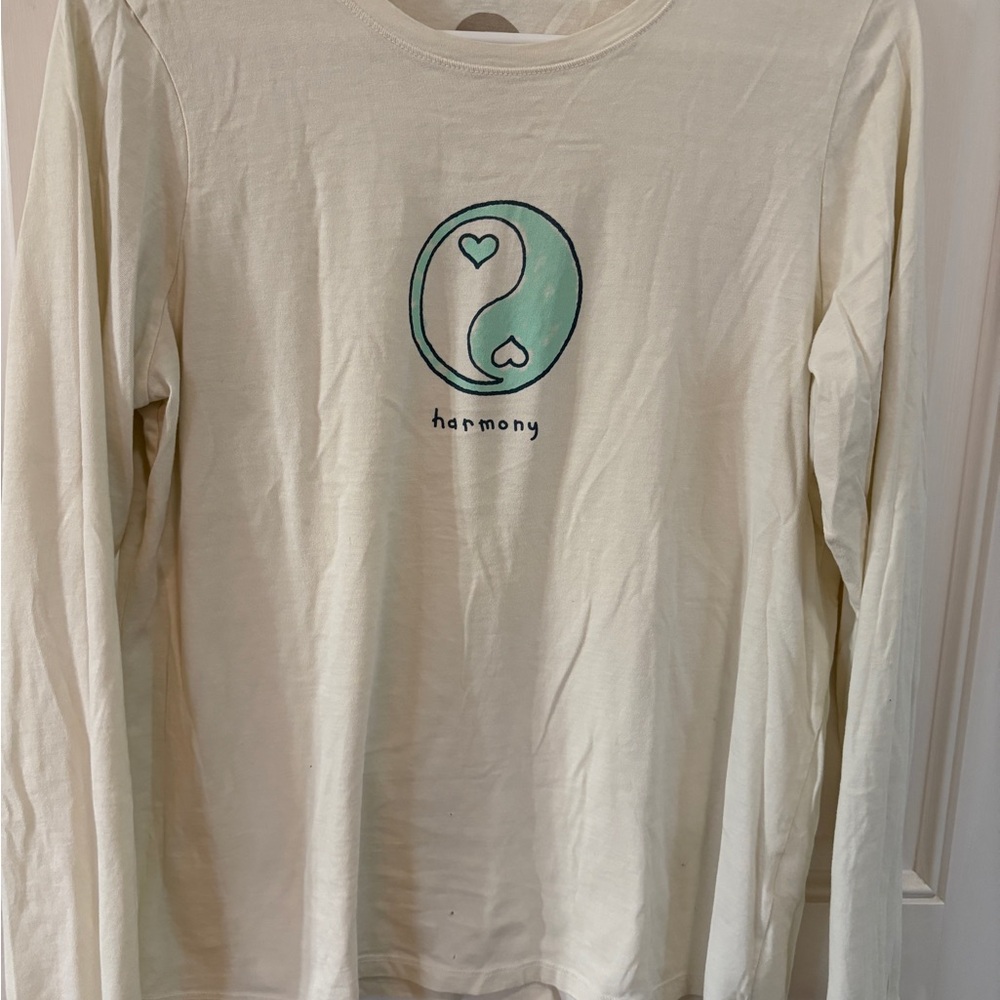 Life Is Good Cream Long Sleeve Shirt with Green Harmony Design